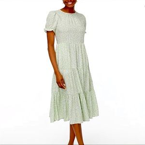 J. Crew Floral puff-sleeve tiered midi dress